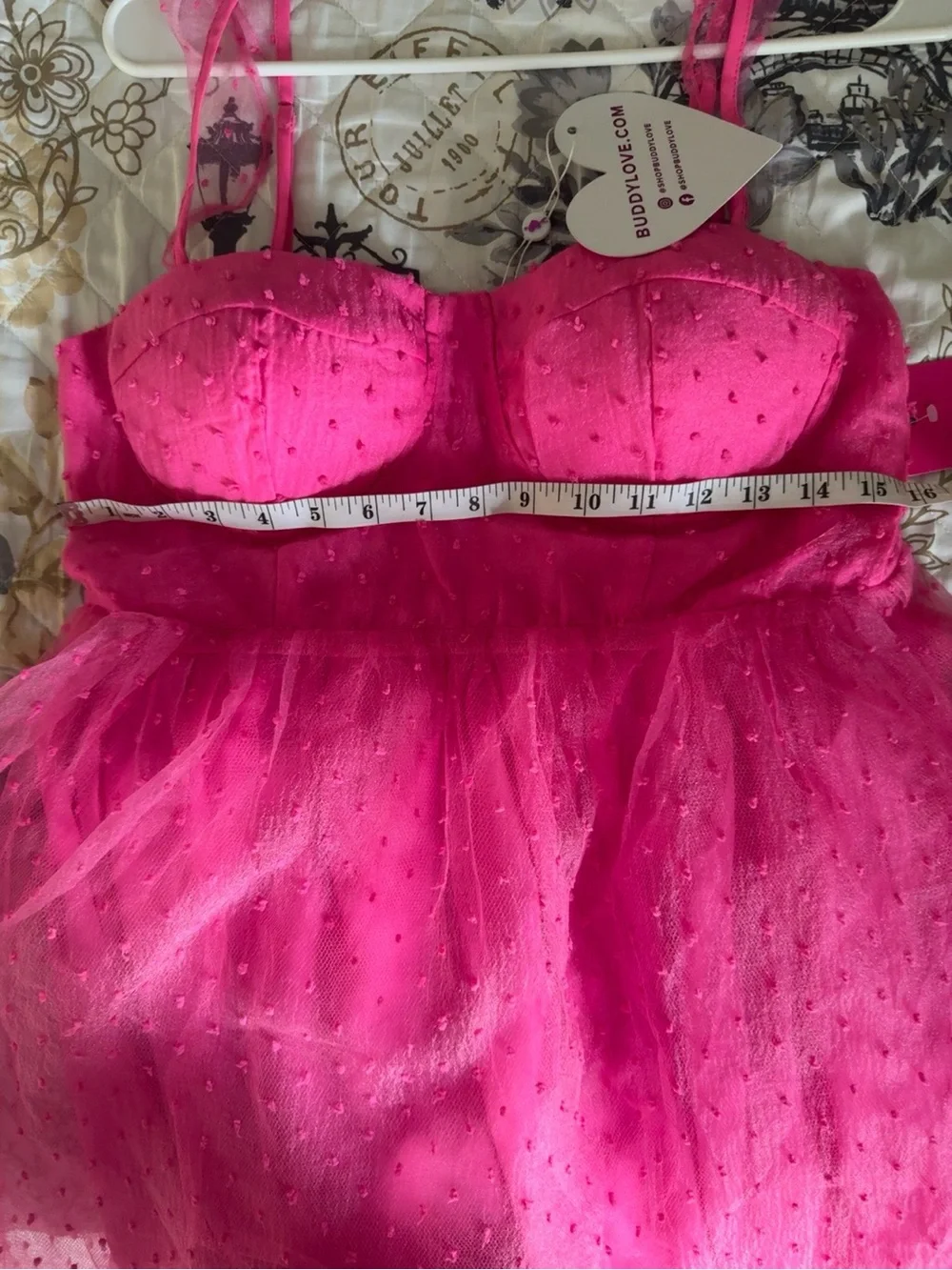 NWT BuddyLove Vixen Hot Pink Swiss Dot Bustier Mini Dress L